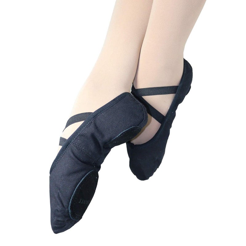 Danzcue Adult Canvas/Leather Ballet Shoes Split Sole Ballet Slippers for Women Dance Shoes, Black, 8M - Image 2